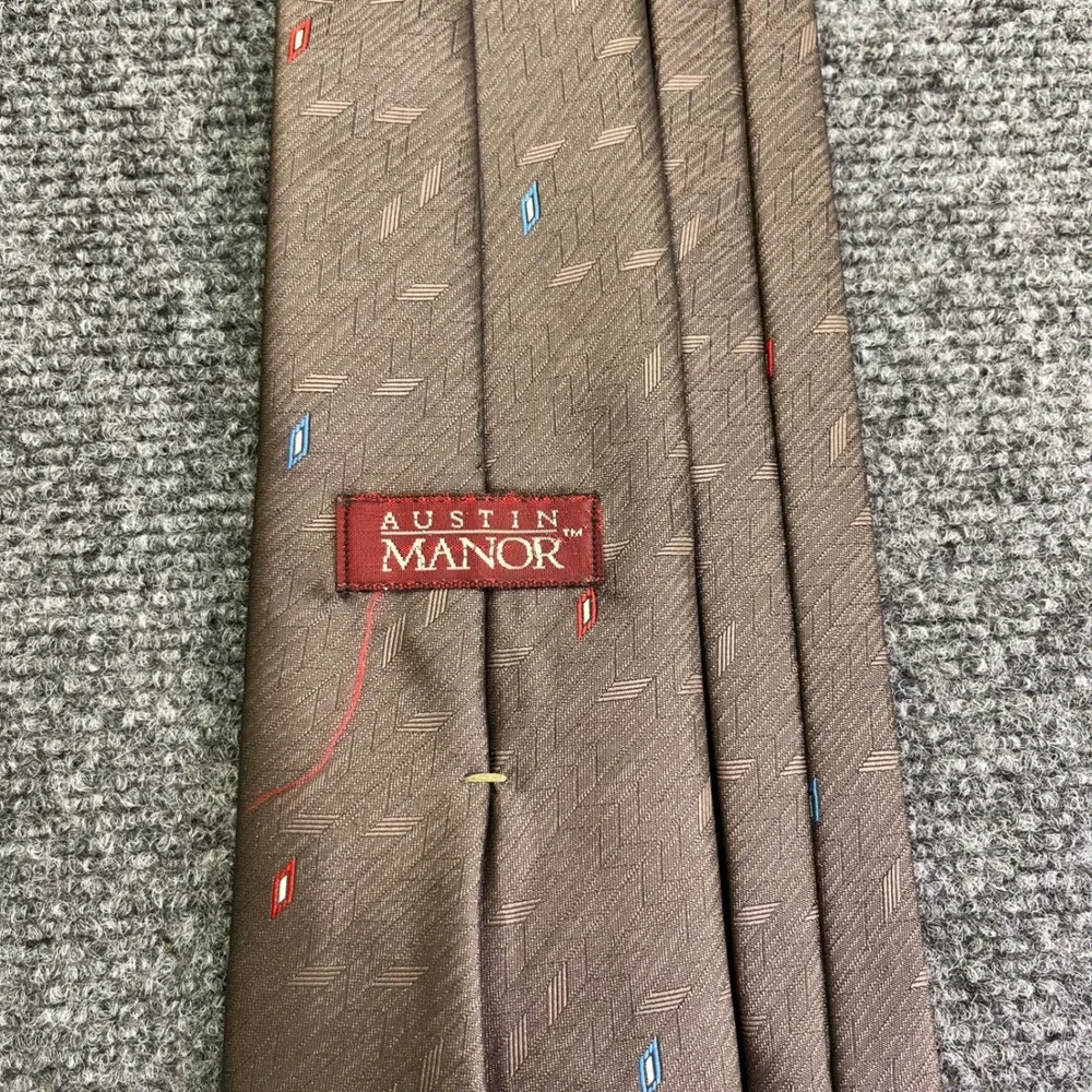 Vintage‎ Austin Manor Necktie Brown Geometric Micro Print Woven Jacquard Tie